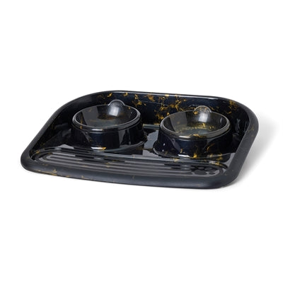 Savic Butler Futter- und Trinkschale mit Tablett – Marmor schwarz-gold Design