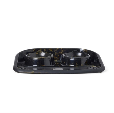 Savic Butler Futter- Und Trinkschale Mit Tablett Marmor Schwarz/Gold