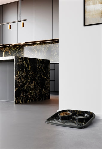 Savic Butler Futter- Und Trinkschale Mit Tablett Marmor Schwarz/Gold