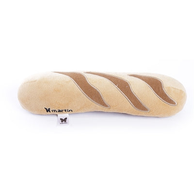 Martin Baguette Plüschspielzeug Detailansicht – lustiges weiches Hundespielzeug Nahaufnahme