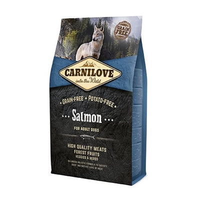 Carnilove Hundetrockenfutter Lachs Adult, Verpackung mit Inhaltsstoffen und Nährwerten