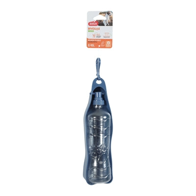 Zolux BVK Wasserflasche Blau geöffnet – auslaufsichere Reise-Trinkflasche mit Napf
