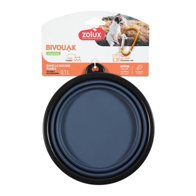 Zolux BVK Faltnapf Blau zusammengefaltet – platzsparender Silikon-Reisenapf für Hunde