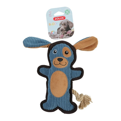 Zolux Buddy Dog Kuscheltier blau Detailansicht – weiches Plüschspielzeug für Hunde