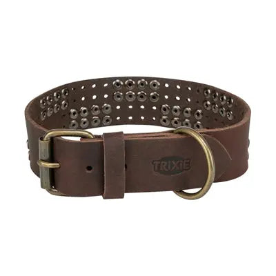 Trixie Hundehalsband Niete Rustikal Spitze Leder Dunkelbraun