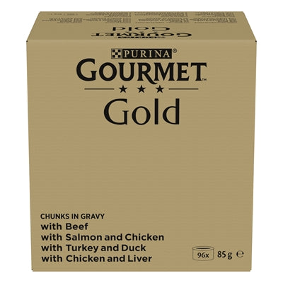 Gourmet Gold Klumpen in Bratensoße Katzennassfutter Rind Lachs Truthahn Huhn