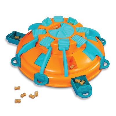 Nina Ottosson Turm der Leckereien orange/blau – Intelligenzspielzeug für Hunde, Frontansicht