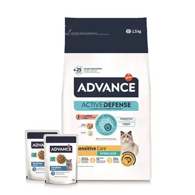 Advance Katze Sterilisierter Empfindlicher Lachs + 2 Beutel Kabeljau