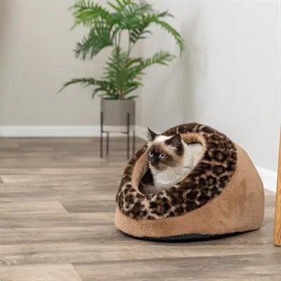 Trixie Katzenkorb Iglu Leo Plüsch Braun / Pantherdruck