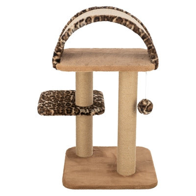 Trixie Kratzbaum Leo Panther-Print braun mit Höhle und Bogen – Frontansicht