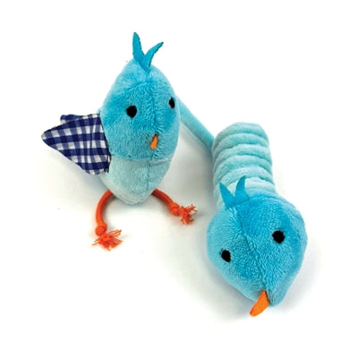 Happy Pet Vogel blau Katzenspielzeug – 2er-Set Plüschvögel zum Schlagen und Jagen