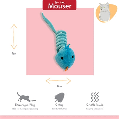 Happy Pet Tabby Patch Vögel blau Übersicht – farbenfrohe Katzenspielzeuge aus Plüsch