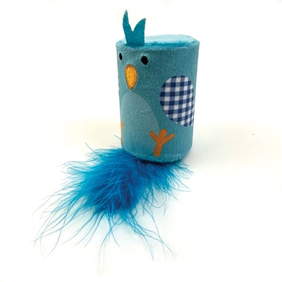 Happy Pet Tabby Patch Vogel Roller – Katzenspielzeug mit Rassel und Federn blau