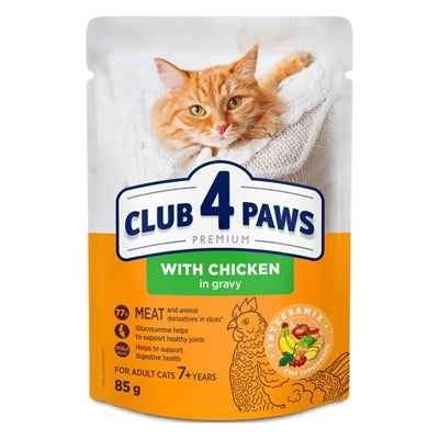 Club 4 Paws Premium Senior 7+ Katzen-Nassfutter Hähnchen in Bratensoße